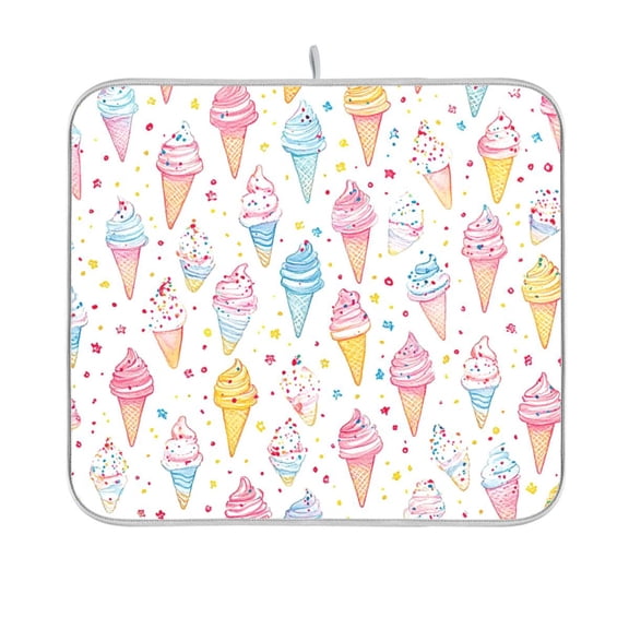 Yayeee Dish Drying Mat for Kitchen Counter 16"x18" Microfiber Absorbent Pad, Colorful Ice Cream Pattern