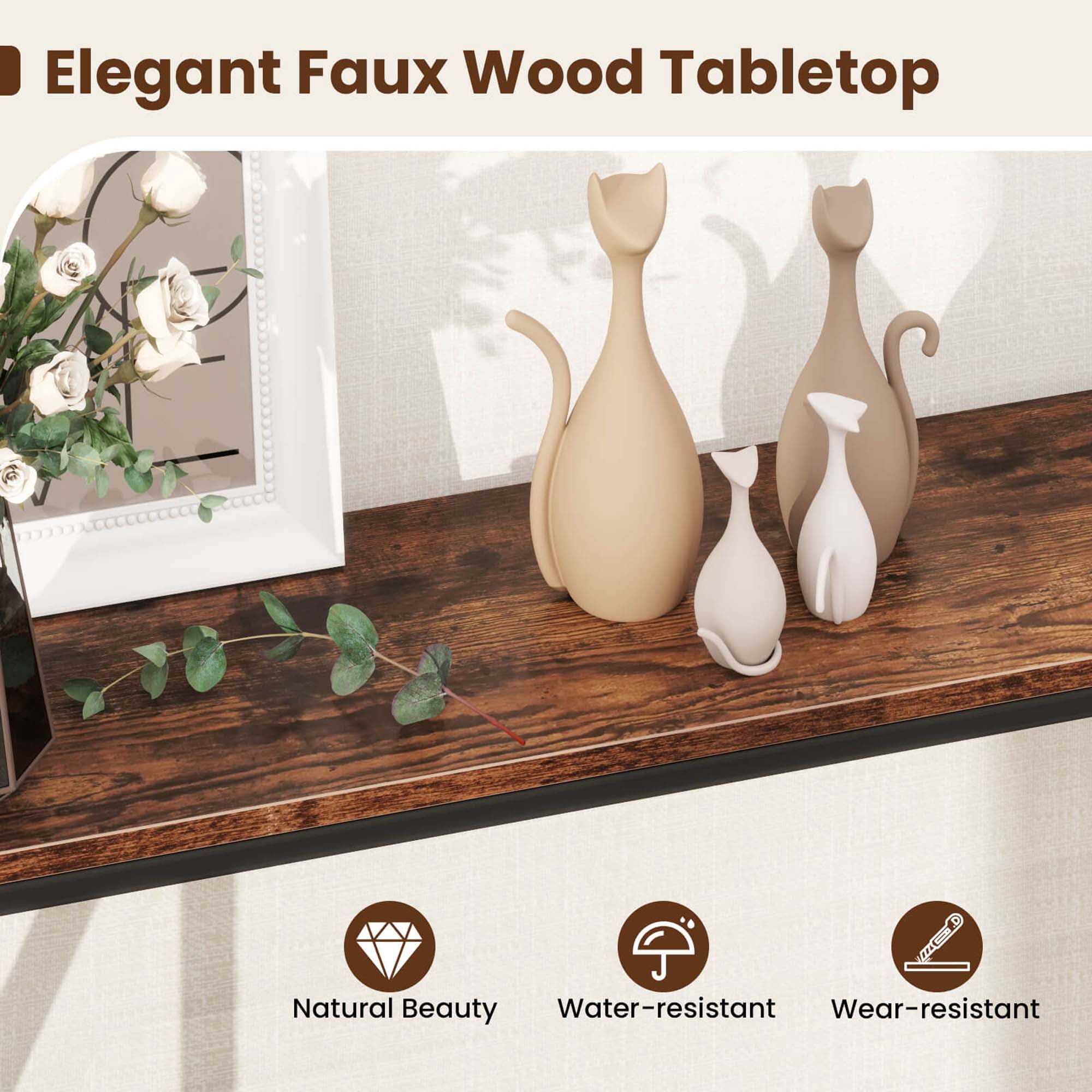 Costway Narrow Console Table 2-Tier Entryway Table with Storage 2 Support Bars Sofa Table Brown