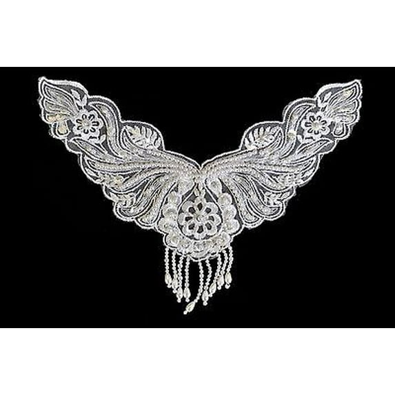 Lily 10" x 8" White Bridal Beaded Embroidery Motif Applique Patch by Piece