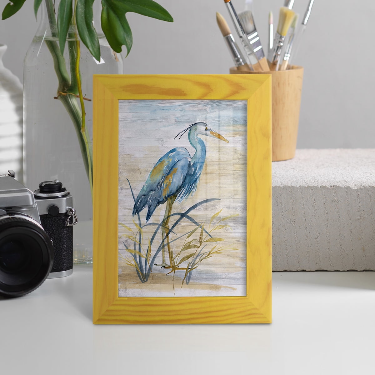 Blue Heron I -Framed Print w/glass-Sunflower Yellow