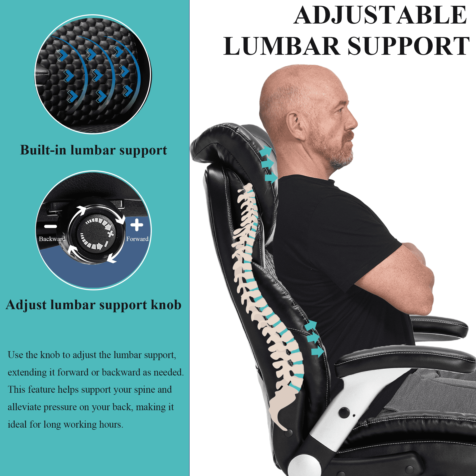 X Xishe Executive Office Chair Ergonomic Desk Chair with Padded Flip-up Arms 500LBS PU Leather Chair with Adjustable Lumbar Support Swivel Rolling Computer Chair for Big and Tall People,Black