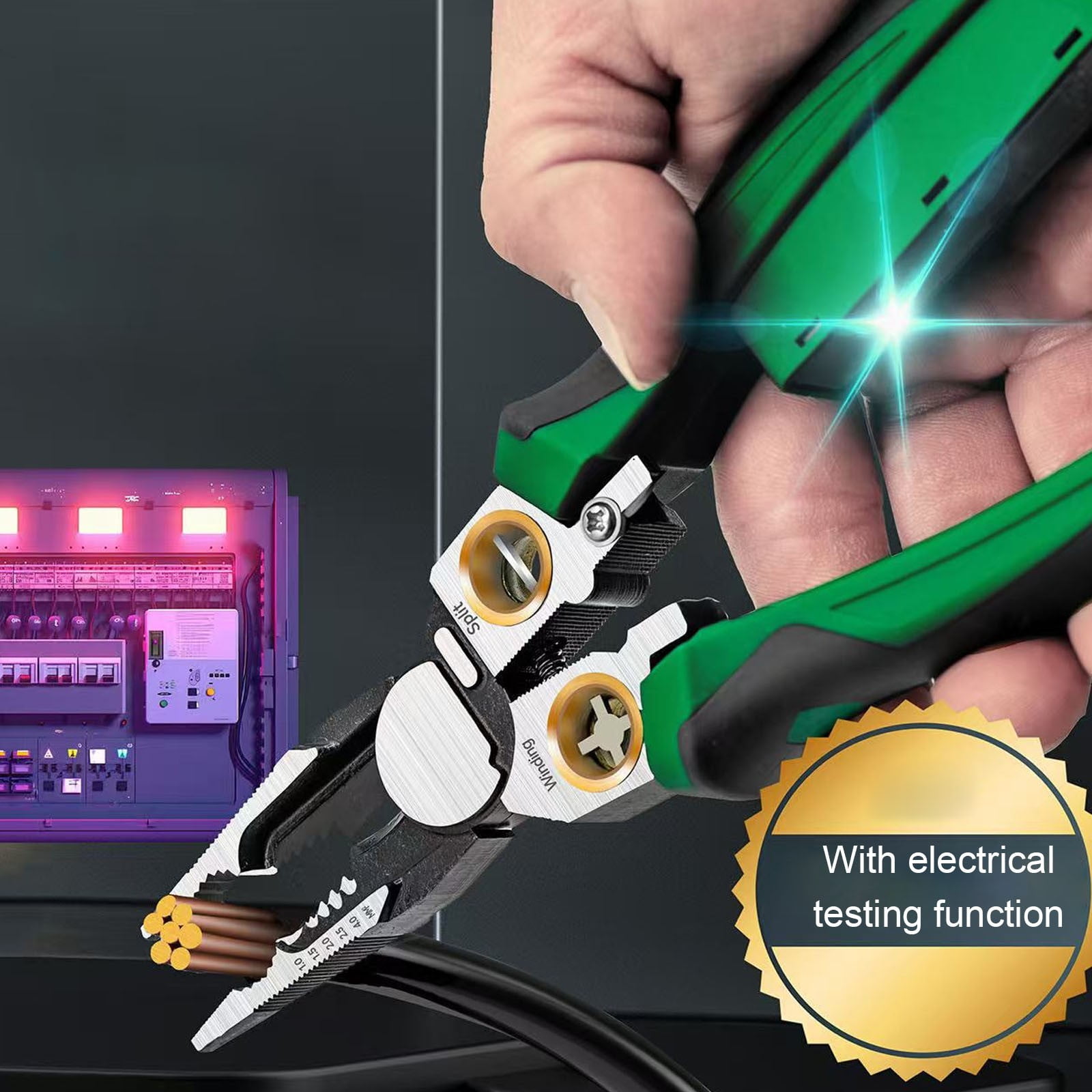 Wire Strippers with Voltage Tester, 8 In 1 Wire Stripping Pliers for Cutting and Pulling, Cable Scissors for Scraping and Pressing Wires with Voltage Test, Wire Stripper Tools for Electrician Work