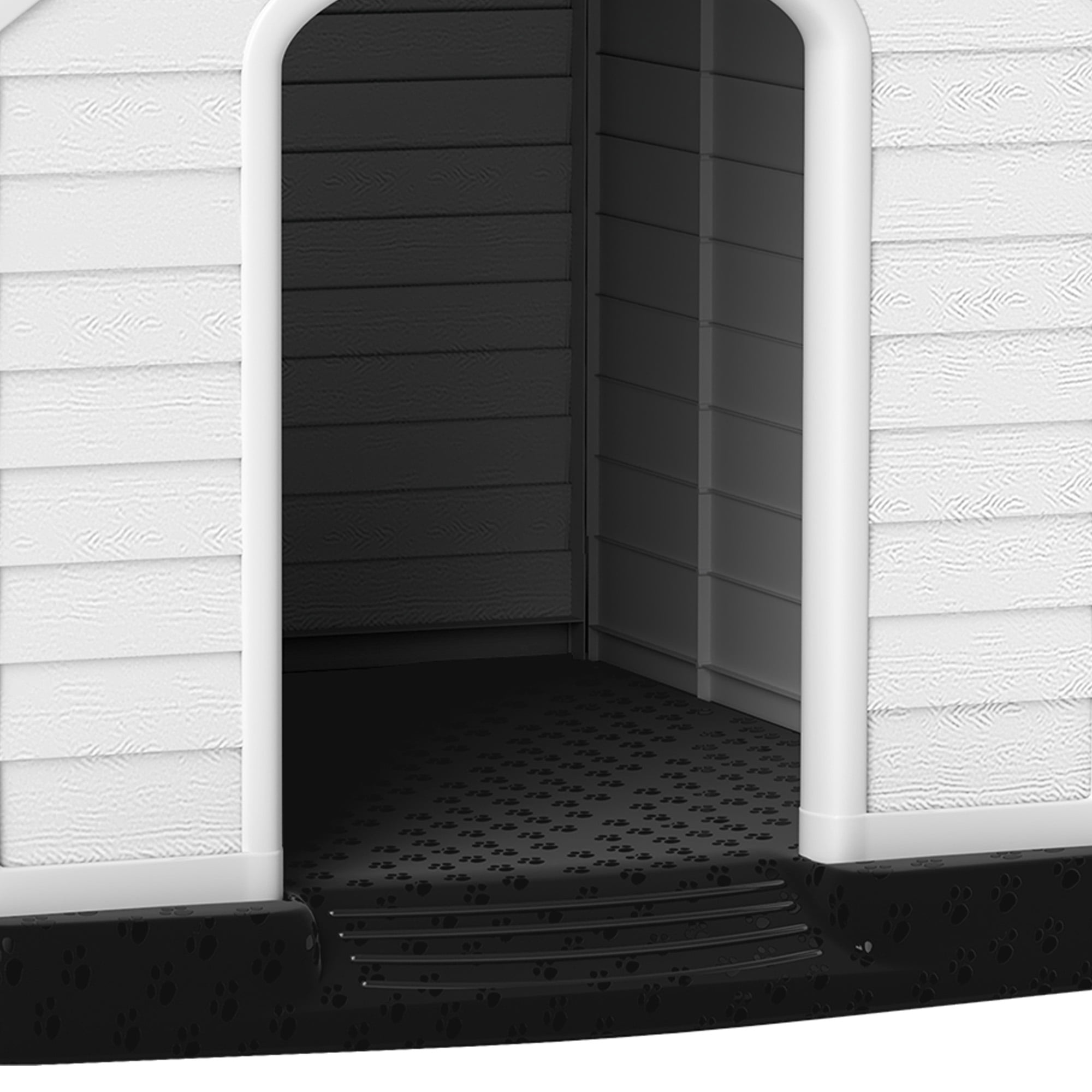 Uforic Waterproof Plastic Dog House with Air Vents and Elevated Floor, Outdoor Indoor Doghouse Puppy Shelter,Gray,28.5''Lx 26''Wx 28''H