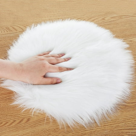 

Molain Faux Fur Chair Pad 12 inch Round Cover Seat Cushion Pad Carpet Mat Soft Fluffy Area Rug for Seat Pad Couch Pad Photographing Background of Jewelry(White)