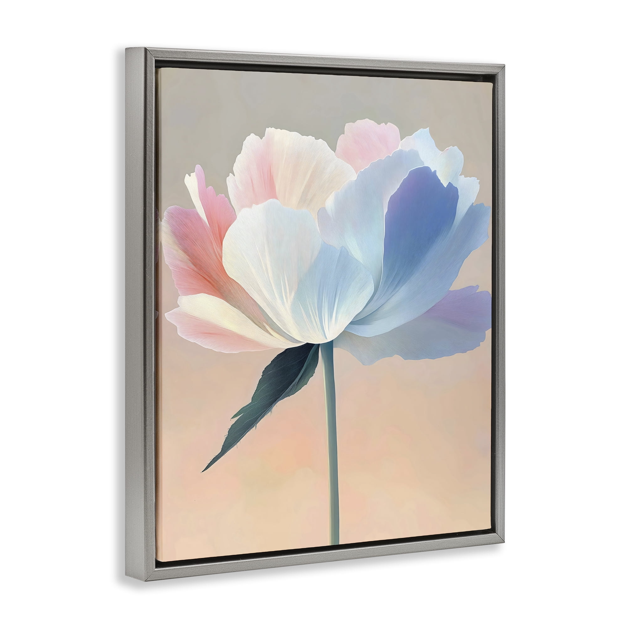 Stupell Industries Pink & Blue Flower Serenity Gray Framed Floater Canvas Wall Art, design by The Prints Vibe