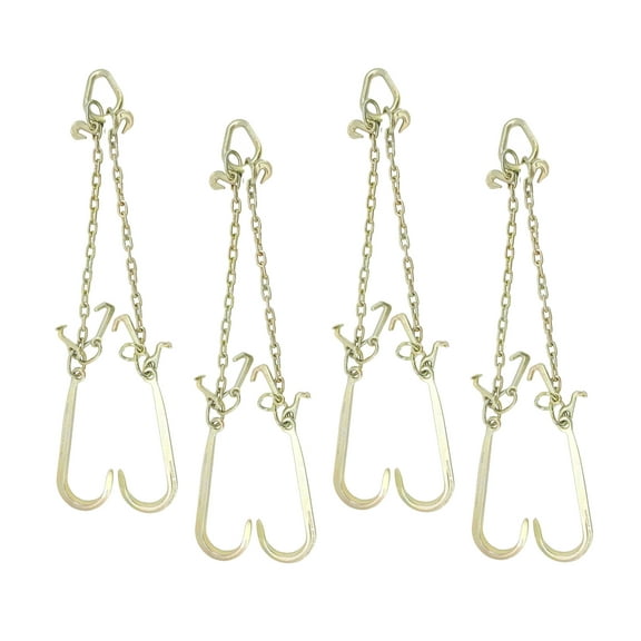 (4 Pack) 5/16"x2' Leg Grade 70 V-Chain Bridle Tow w/ 15" Large Shank J Hook, T-J Hook & Grab Hooks for Towing - 4700 LBS WLL Tow Truck Chain Accessories for Trailer Wrecker Recovery