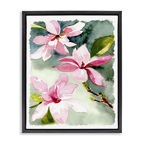 Stupell Industries Traditional Pink Flowers Watercolor Black Floating Frame Canvas Art, 17 x 21, by Claudia Bianchi