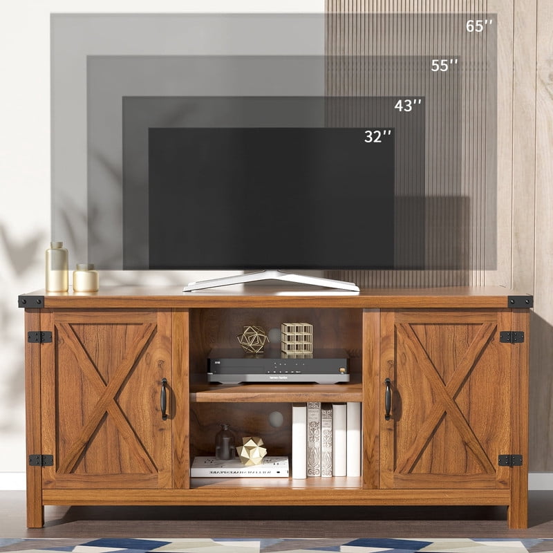 Homall Farmhouse TV Stand for 65 Inch TVs, Rustic Brown Wood Entertainment Center with Storage Cabinet & Cable Management