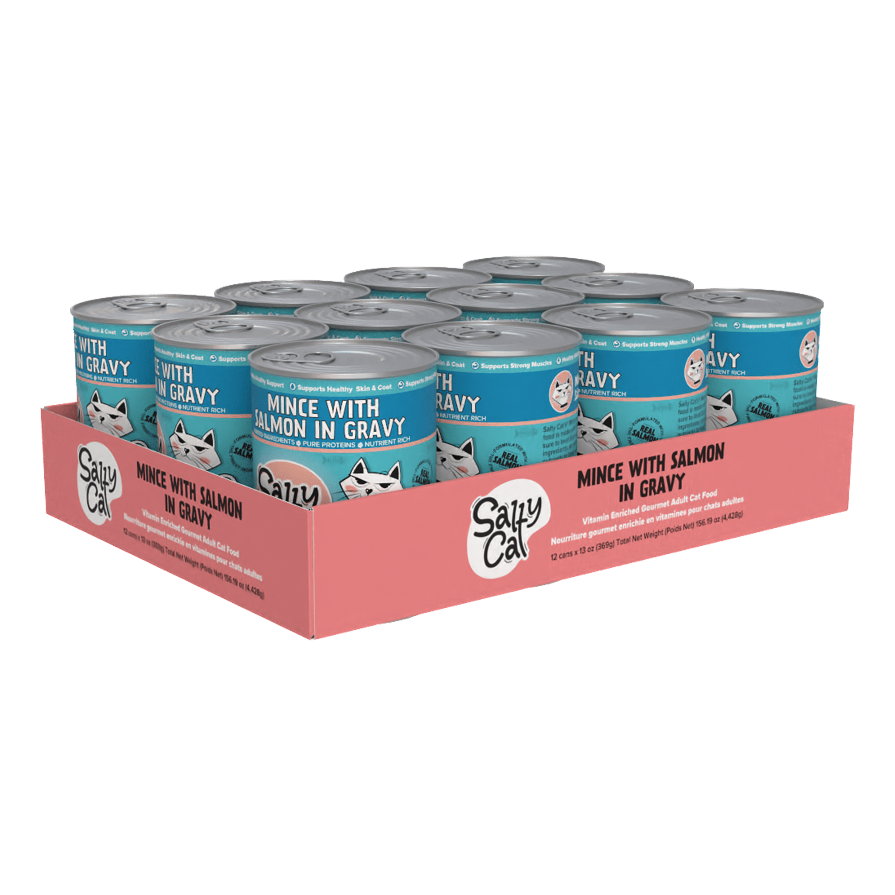 (24 pack) Salty Cat Minced Salmon Flavor in Gravy Wet Cat Food, 13 oz Can