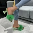thumbnail image 4 of Mepaouo Women's Fuzzy Slippers Clear Heels Square Toe Stilettos Mules Sandals Fluffy Feather Slip on Slide Pumps Size 8.5, 4 of 6