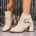 thumbnail image 4 of WRKEKC Womens Boots Ankle Booties Solid Round Toe Side Zipper Belt Buckle Thick Heel Mid Heel Short Boots for Ladies, 4 of 8