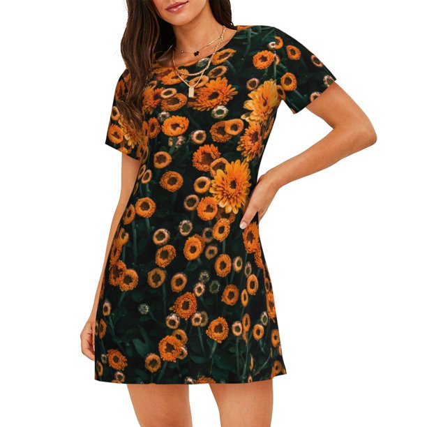 Disketp Daisies para Camisón Corto de Manga Corta para Mujeres, Camisón Cómodo con Escote Redondo, Bonito y Confortable
