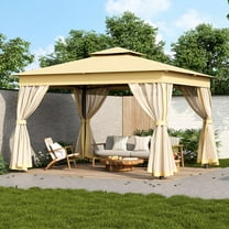 YDSM 10x12 Outdoor Gazebo Tent with Double Roofs, Patio Gazebo with Mosquito Netting, Patio Canopy for Backyard, Garden, Lawn and Deck (Beige)