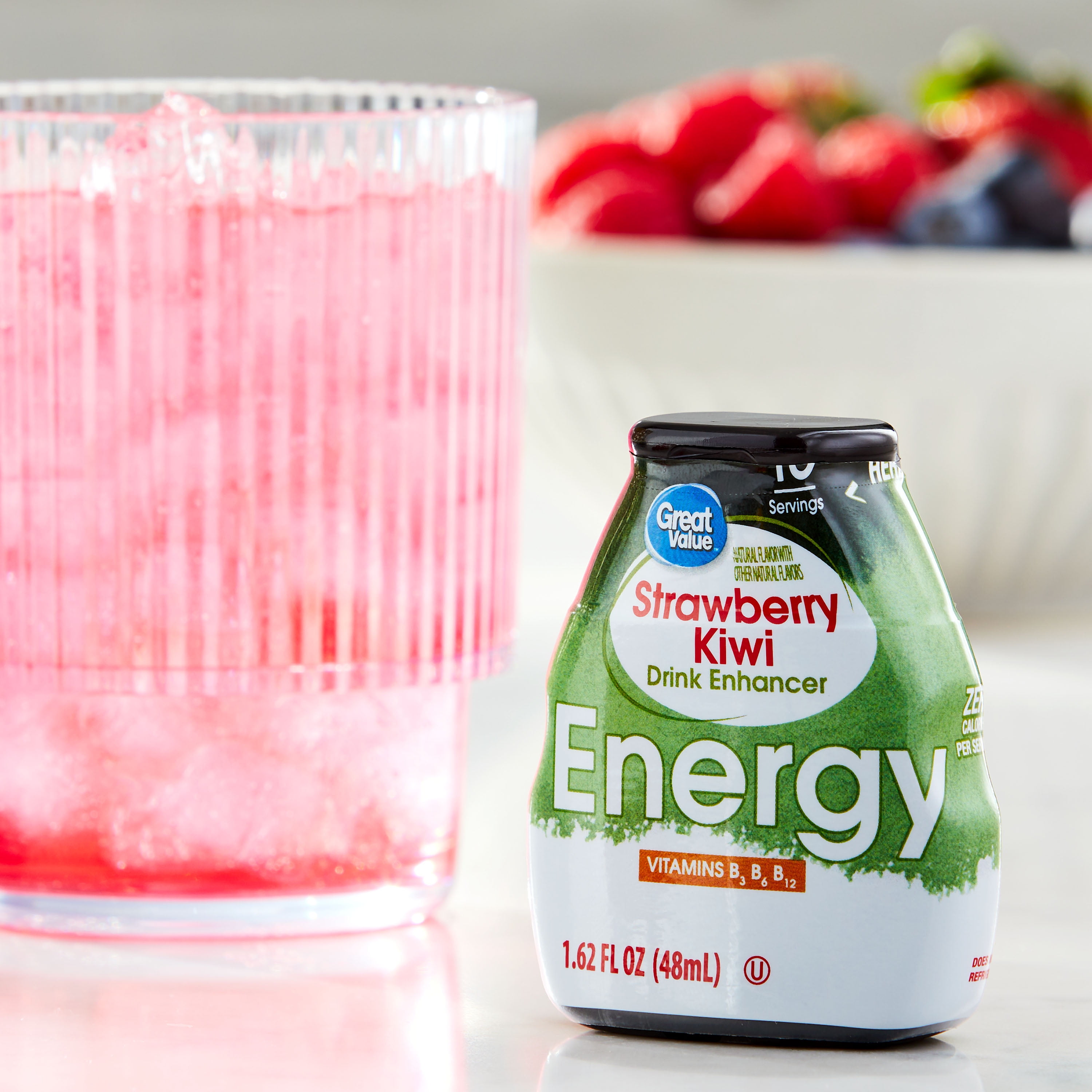 Great Value Energy Strawberry Kiwi Liquid Drink Enhancer, 1.62 fl oz