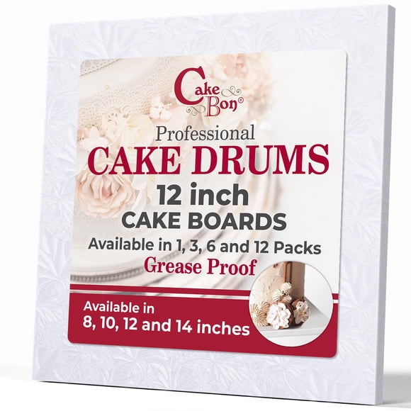 Tablas para tartas Cakebon cuadradas, 12 pulgadas, blancas, 1,3 cm de grosor, paquete de 6