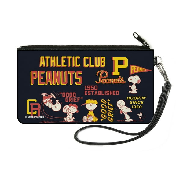 Peanuts Wallet, Zip Pouch, Peanuts Athletic Club Poses and Quotes Black Red Yellow, Canvas