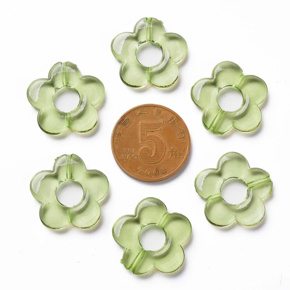 500g Transparent Acrylic Bead Frames Flower Lime Green 19x20x3.5mm Hole: 1.6mm Inner Diameter: 6.5mm 632pcs/500g