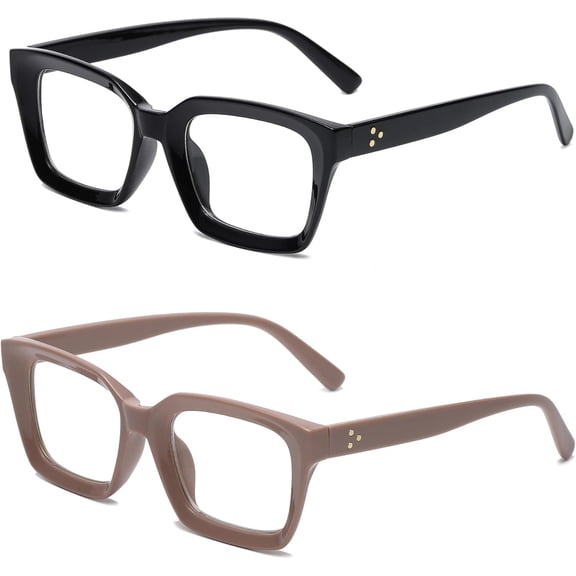 Classic Clear Lens Glasses for Women Men Thick Square Frame Eyewear Non Prescription Eyeglasses 2 Pack