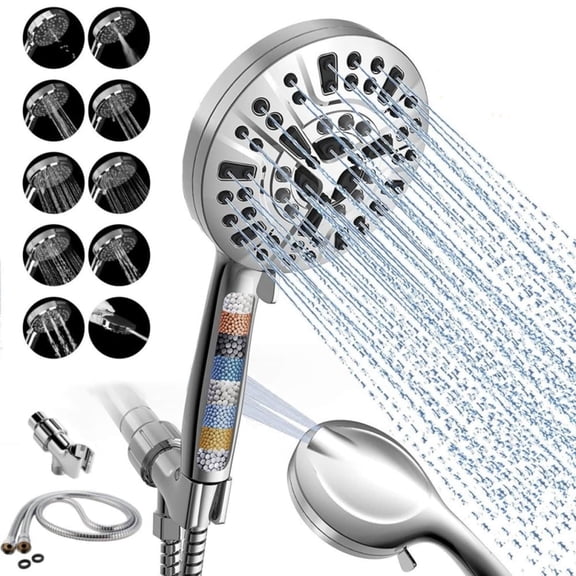 High Pressure Shower Head with Filter, 10 Spray Modes Handheld Showerhead with Hose, Water Saving