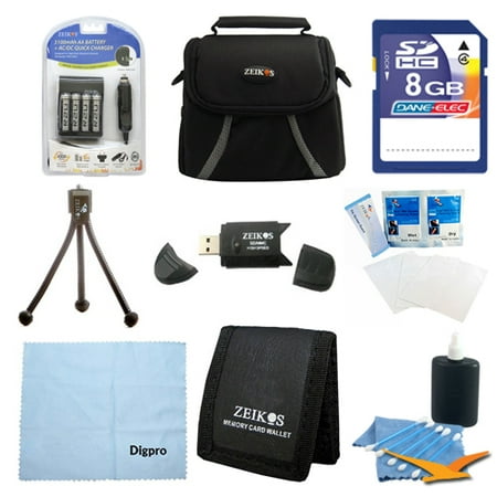 Special Digital Camera 9 pc Kit AA Rechargeable Batteries & Charger 8GB SD Card & USB Reader, Table-top Tripod, Deluxe Gadget Bag, Memory Card Wallet, Micro Fiber Cloth Lens Cleaning Kit Nikon Canon F