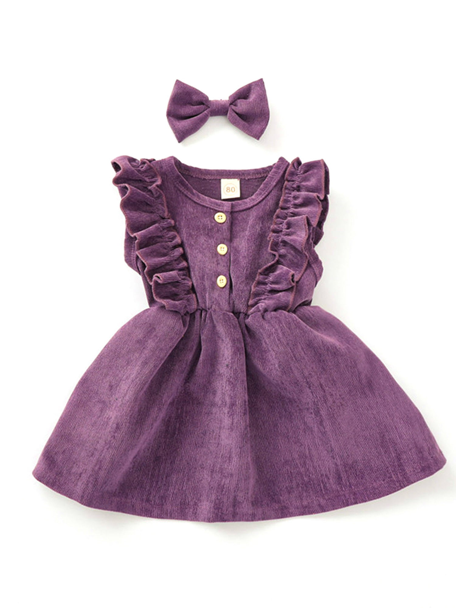Suanret Kids Baby Girls Corduroy Dress Ruffled Sleeveless Dresses with ...