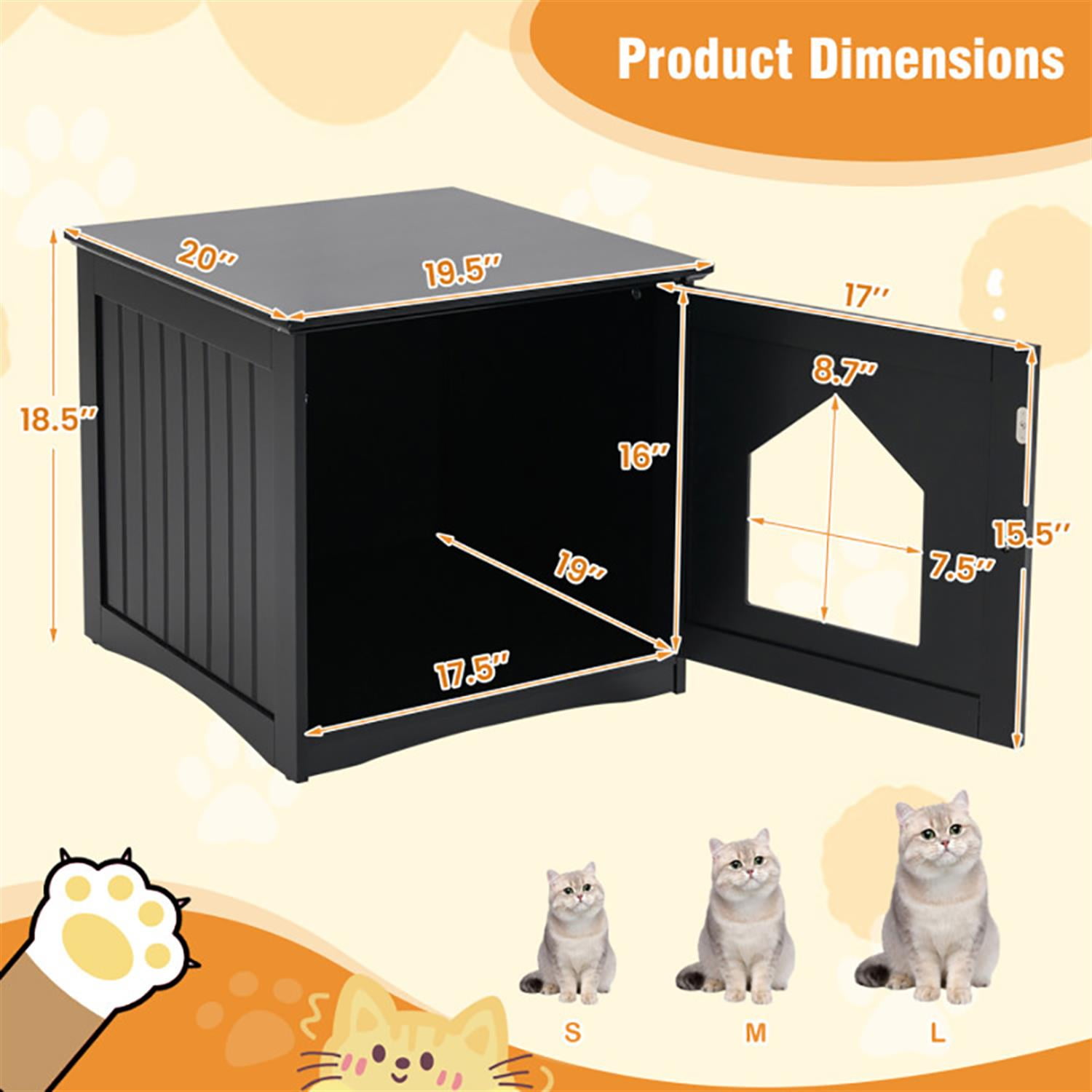 Kadyn Cat Litter Box Enclosure Furniture, Hidden Litter Box for Cats, Cat House Furniture for Side Table or Nightstand, Black