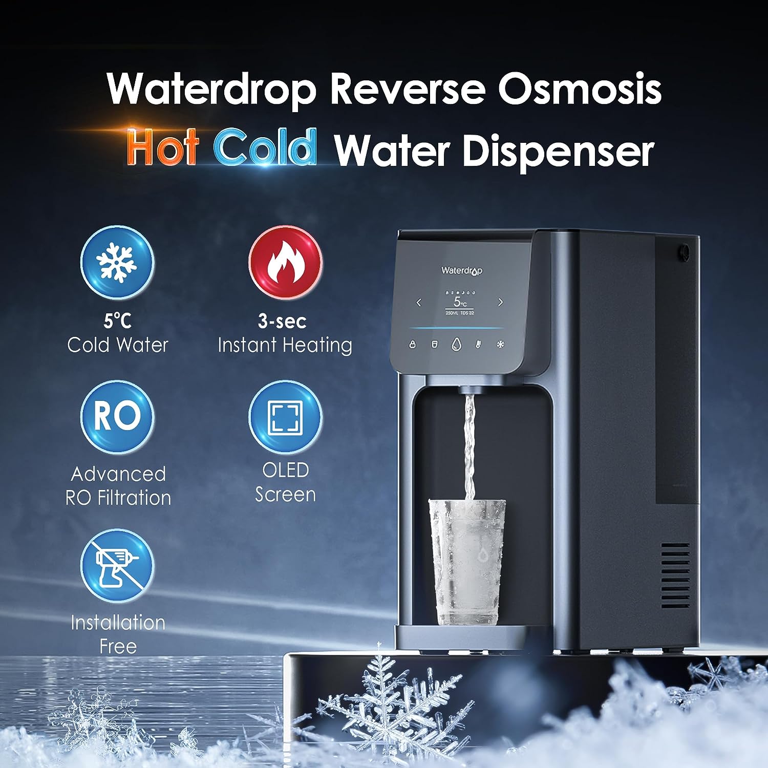 Waterdrop WD-A1 Countertop Reverse Osmosis System, Hot and Cold Water  Dispenser, Reduce PFAS, NSF/ANSI 58 Standard, Temperature Settings Hot  Cold  Room Water, Bottleless Water Cooler