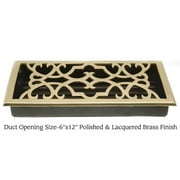 Victorian Scroll Floor Register in Antique Brass Finish (12 in. L x 6 in. W x 2 in. H - Polished Brass)