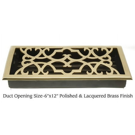 Victorian Scroll Floor Register in Antique Brass Finish (12 in. L x 6 in. W x 2 in. H - Polished Brass)