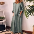 thumbnail image 4 of JUNWELL Robe Caftan à Col Rond Coton Lin Longue Chemise Robes Caftan pour Femmes Décontracté Femmes Couleur Unie Robe Maxi Oversize, 4 of 7