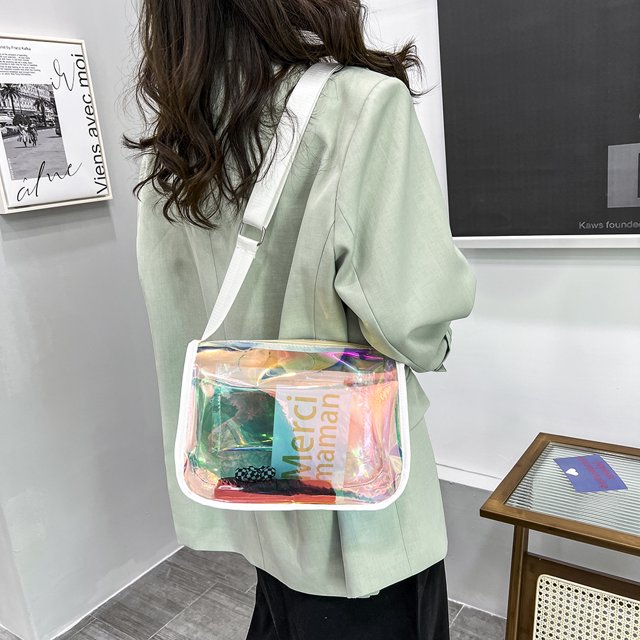 Bolsa Bolso de hombro transparente con láser Bolso bandolera con cremallera de PVC informal (Blanco) Tmvgtek Para estrenar