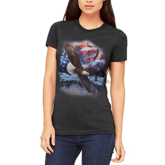 4th of July American Flag Bald Eagle Women's Juniors Soft T Shirt