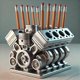 thumbnail image 1 of Organizador de portabolígrafos V8 Engine Block | Decoración de escritorio única para entusiastas de los automóviles, mecánicos, profesionales del automóvil | Diseño de cilindros | Portalápices, 1 of 2