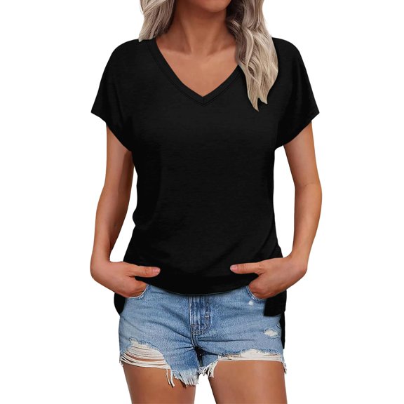 yunLCZ Women Shirts Womens Summer Daily Casual V Neck Shirts Short Sleeve Tops Blouses Loose Fit Shirt