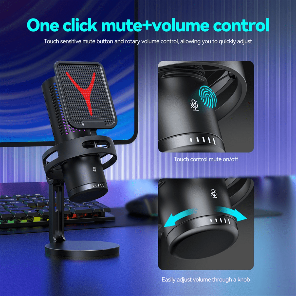 Gaming Microphone Professional Condenser Microphone RGB USB Wired Mic for PC Laptop Computer Podcast Gamer Karaoke