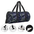 thumbnail image 5 of Xecao Hand Drawn Rockets print Round Travel Duffel Bag is a foldable gym bag with an inner pocket, perfect for travel sports, 5 of 8