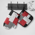 thumbnail image 6 of Red White Black Grey Geometric Oven Mitts and Pot Holders Insulated Gloves & Kitchen Counter Safe Mats for Cooking BBQ Baking Grilling (2-Piece Set), 6 of 6
