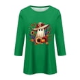 thumbnail image 5 of Bexdxz Cute Ghost Pumpkin Halloween 3/4 Sleeve Shirts for Women Funny Bat Graphic Crew Neck Three Quarter Length Tee Fall Casual Holiday Top Green 3XL, 5 of 6