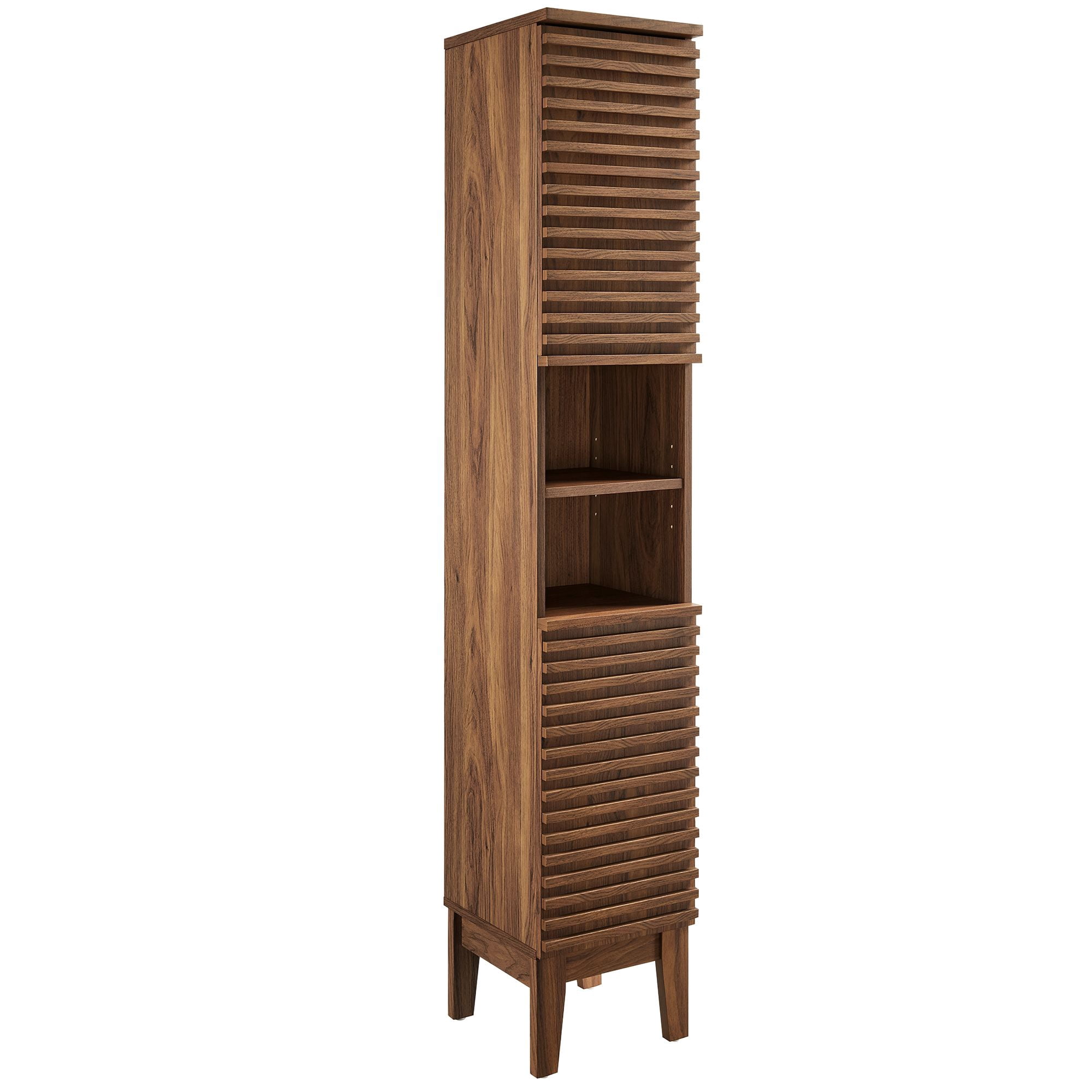 Render Tall Narrow Bathroom Storage Cabinet in Walnut