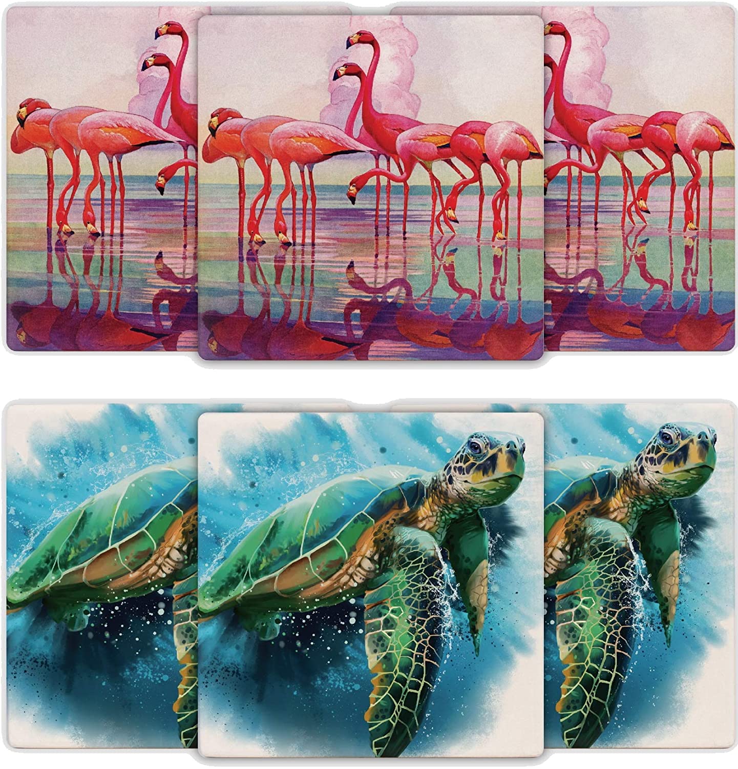 Complete Set This set includes four 4 inch square ceramic moisture absorbing coasters Cork