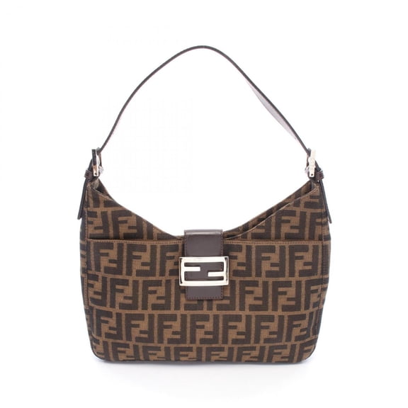 Pre-Owned Fendi Zucca Shoulder Bag/Handbag, Canvas and Leather, Women's, Brown/Black