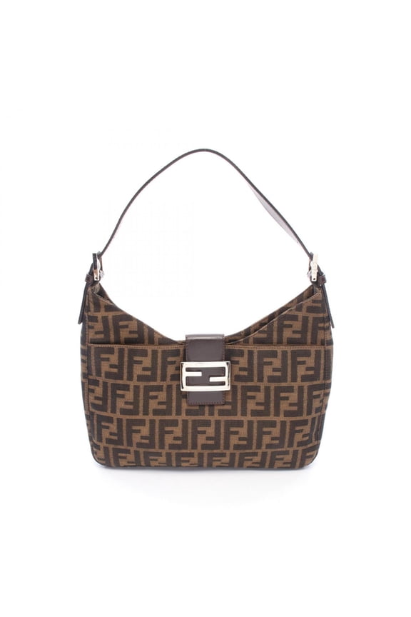 Pre-Owned Fendi Zucca Shoulder Bag/Handbag, Canvas and Leather, Women's, Brown/Black