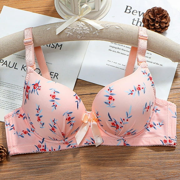ALLLIST Womens Underwear Plus Size Lift No Underwire Plunge Push up Floral Pink Bralette Women's Bras Size 34