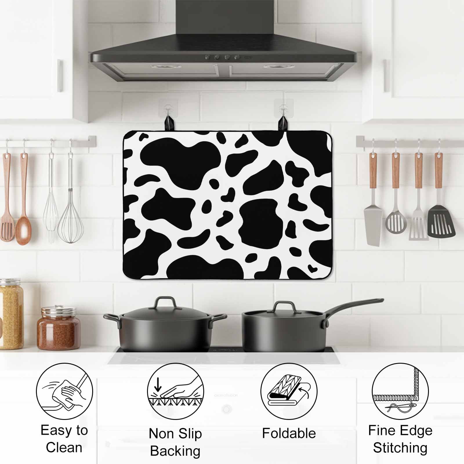 Black and White Stove Top Cover for Electric Stove, Heat-proof & Non Slip Glass Top Stove Cover Protector, Farmhouse Cow Black White Kitchen Flat Cooktop Rubber Mat 24x21 Inches