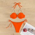 thumbnail image 4 of MSJUHEG Bikinis Set,Knot Front,Boho Swimsuits for Women,Womens Bikini,Sporty Bikini Sets for Women,Bikini Tops Full Coverage Bottoms,Bathing Suits for Women Orange M, 4 of 5