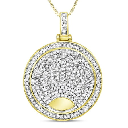 Diamond Crown Charm - 10kt Yellow Gold Mens Round Diamond King Crown Charm Pendant 7/8 Cttw