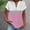 Pink, variant on QUNYINEY Short Sleeve Women's T Shirts V Neck Colorblock Casual Tops Pullover Cotton Linen Loose Button Shirts