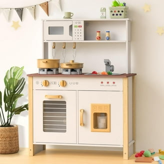 Maxmass Wooden Kids Toy Kitchen, Toddler Play Kitchens With Light, Sound, Microwave, Sink, Washing Machine, Water Dispenser, Coffee Maker, Utensils, Children Pretend Kitchen For 3 Years Old (Pink