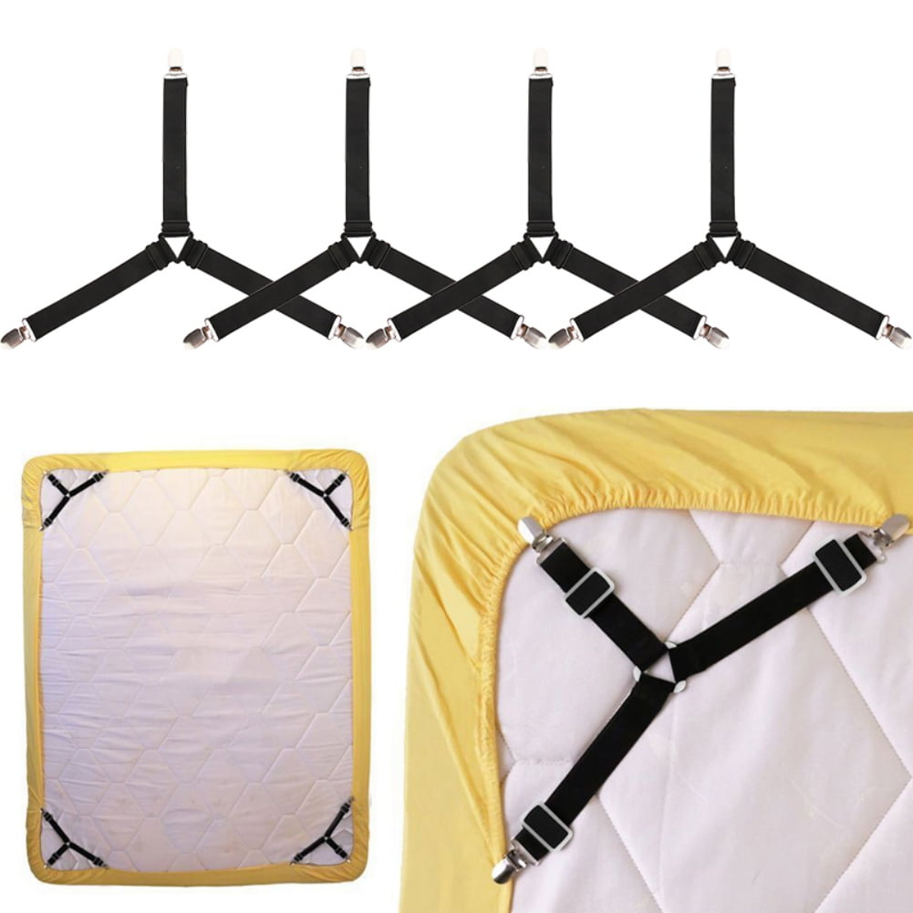 Bed Sheet Holder Straps, 4 Pack Adjustable Triangle Elastic Mattress