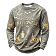 thumbnail image 3 of Havenx Halloween Shirt for Men Pumpkin Print Shirt Long Sleeve Crew Neck Tshirts Funny Spooky Scary Lightweight Casual Retro Top,Gray 2XL, 3 of 5